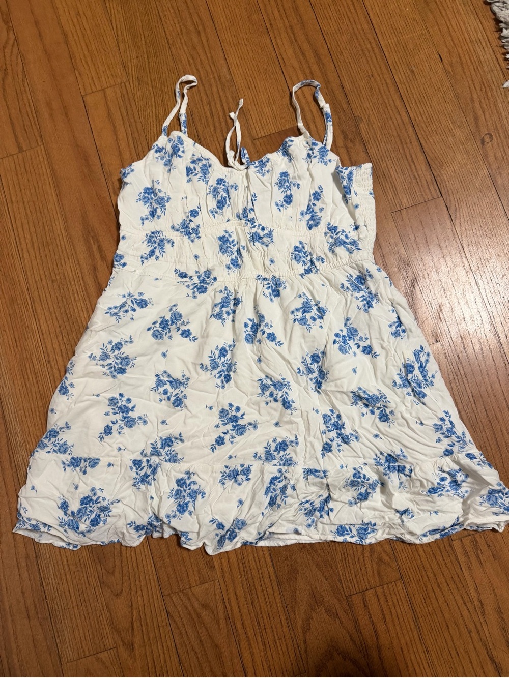 Hollister Channeled Mini Dress Blue and White Floral Large Short